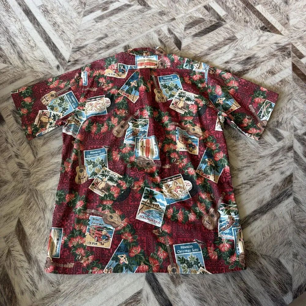Reyn Spooner Mele Kalikimaka Vtg XMAS Santa Postcard Aloha Shirt Mens M Limited
